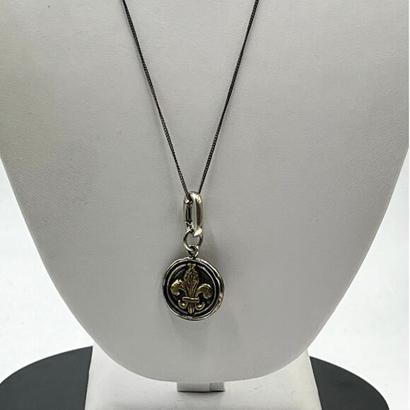 WAXING POETIC WP Sterling Silver Fleur De Lis Wax Sealed Pendant Necklace 16". - Picture 2 of 13
